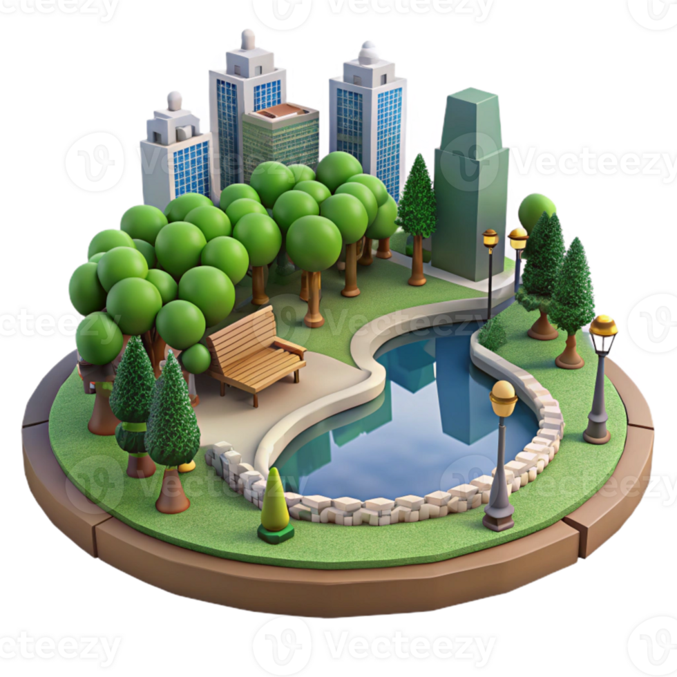 stunning creative City Park with Lake and Trees Isolated authentic png