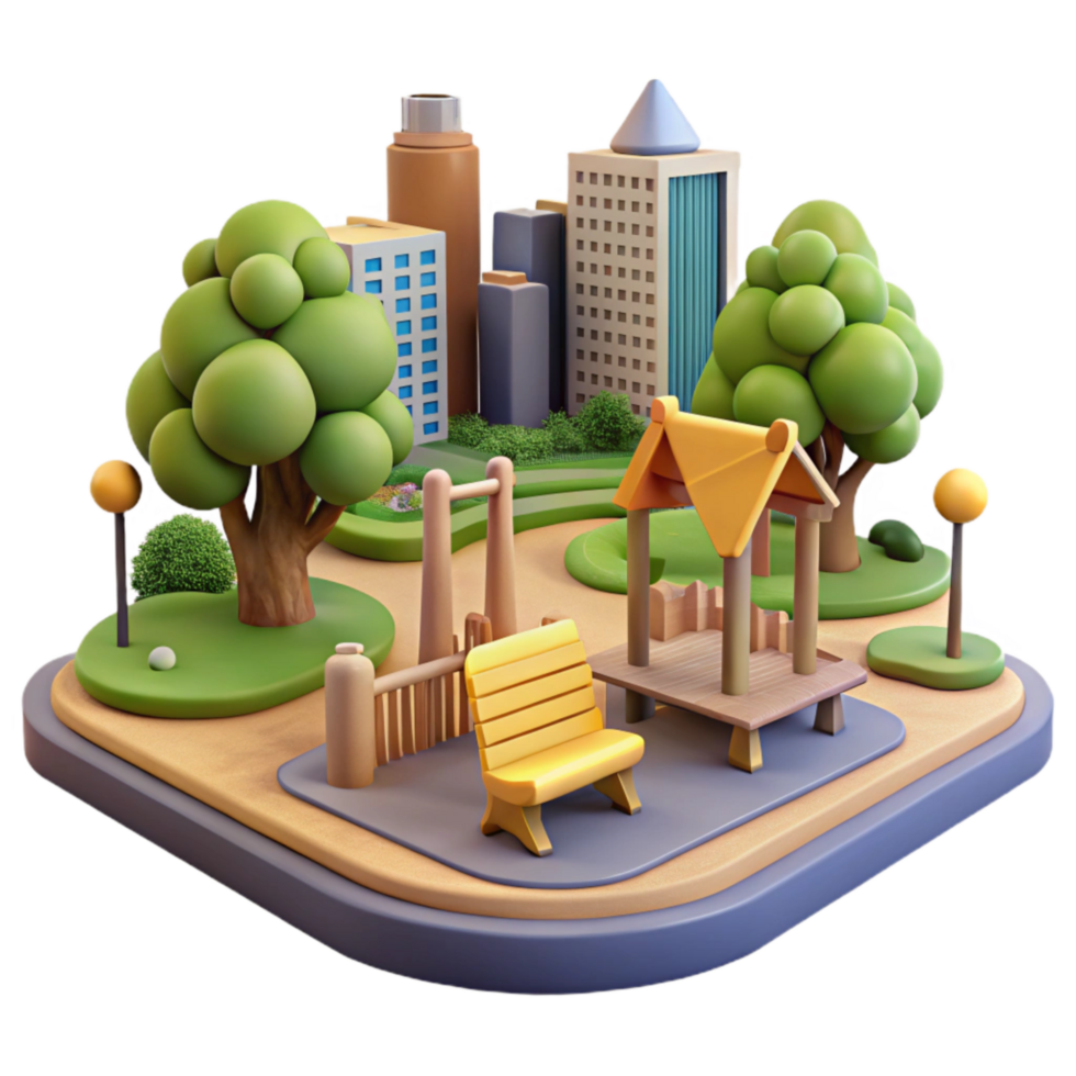 stunning abstract City Park with Playground and Trees Cutout Element authentic png