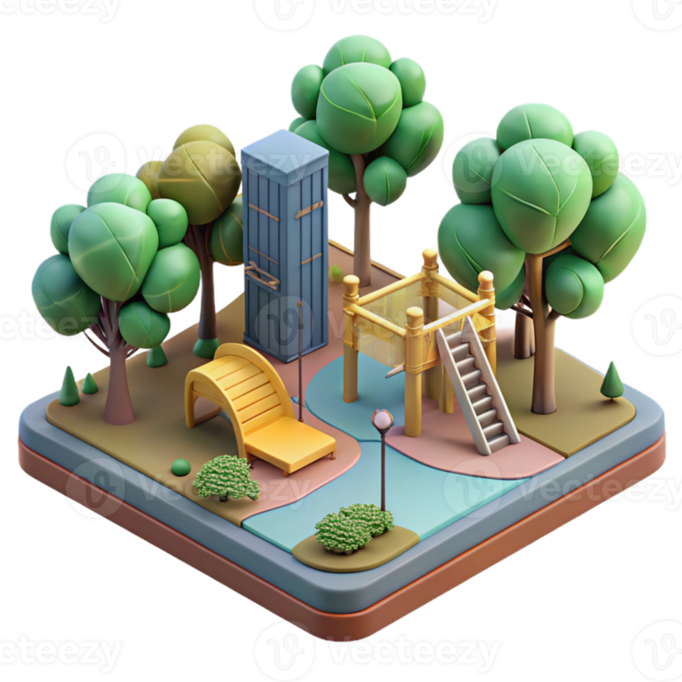 dramatic rustic City Park with Playground and Trees Cutout Element exclusive png