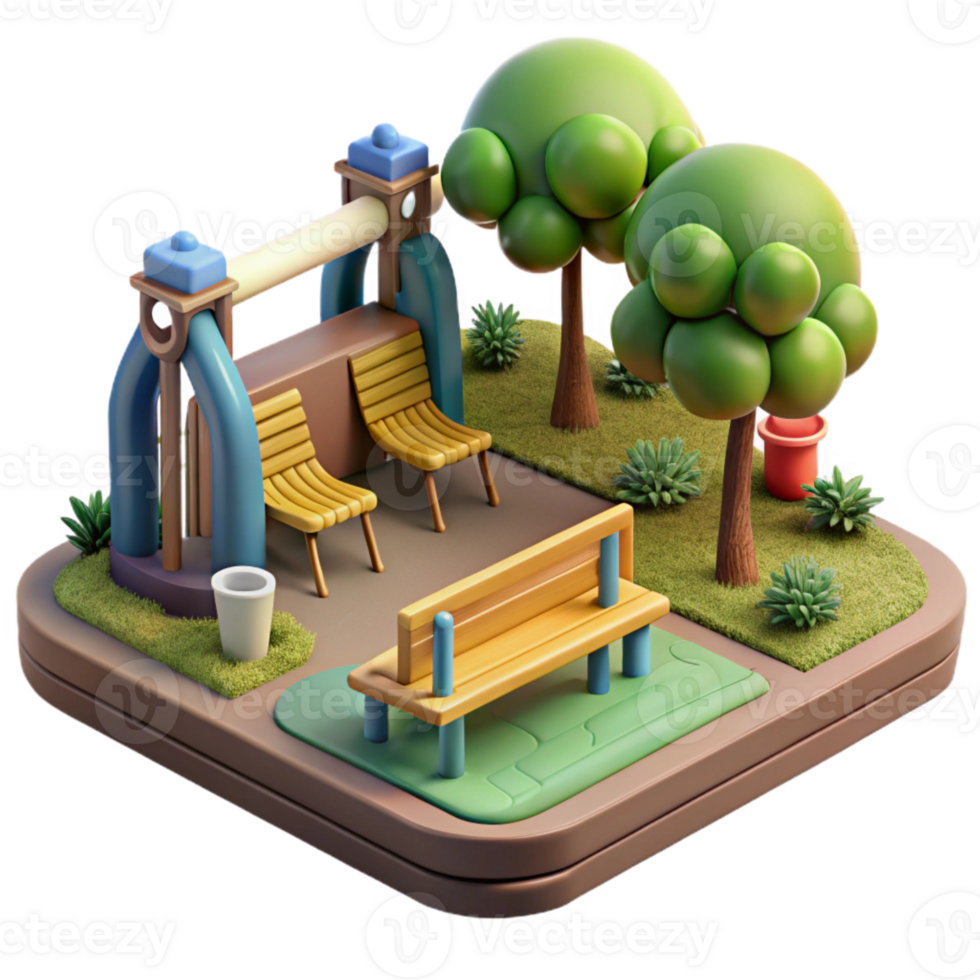 magnificent classic City Park with Playground and Trees Cutout Element detailed png