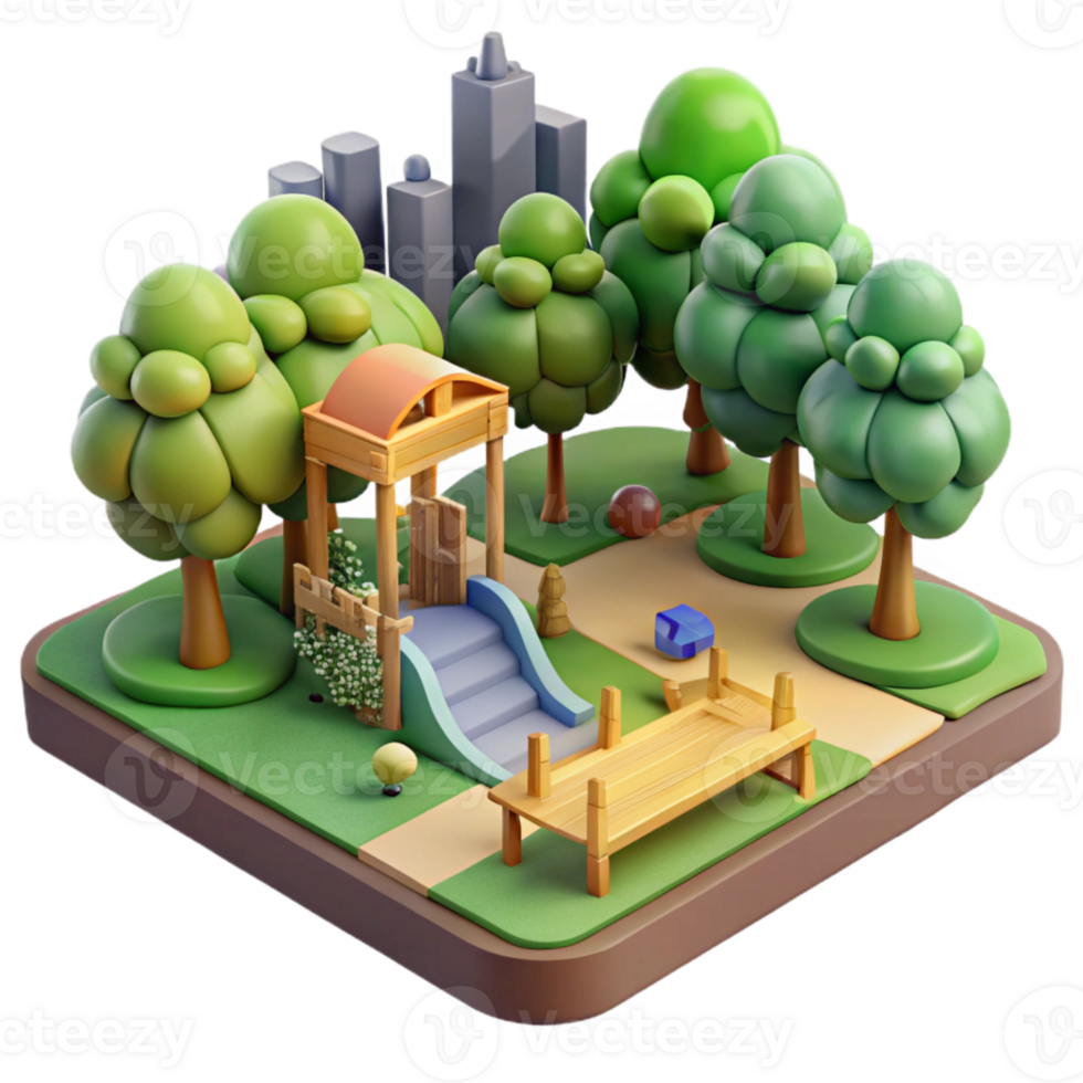 wonderful creative City Park with Playground and Trees Cutout Element exclusive png