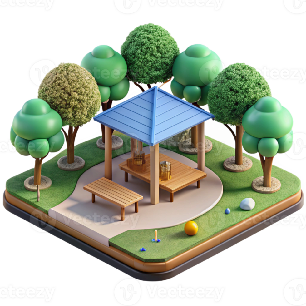 serene vintage City Park with Picnic Area and Trees Isolated professional png