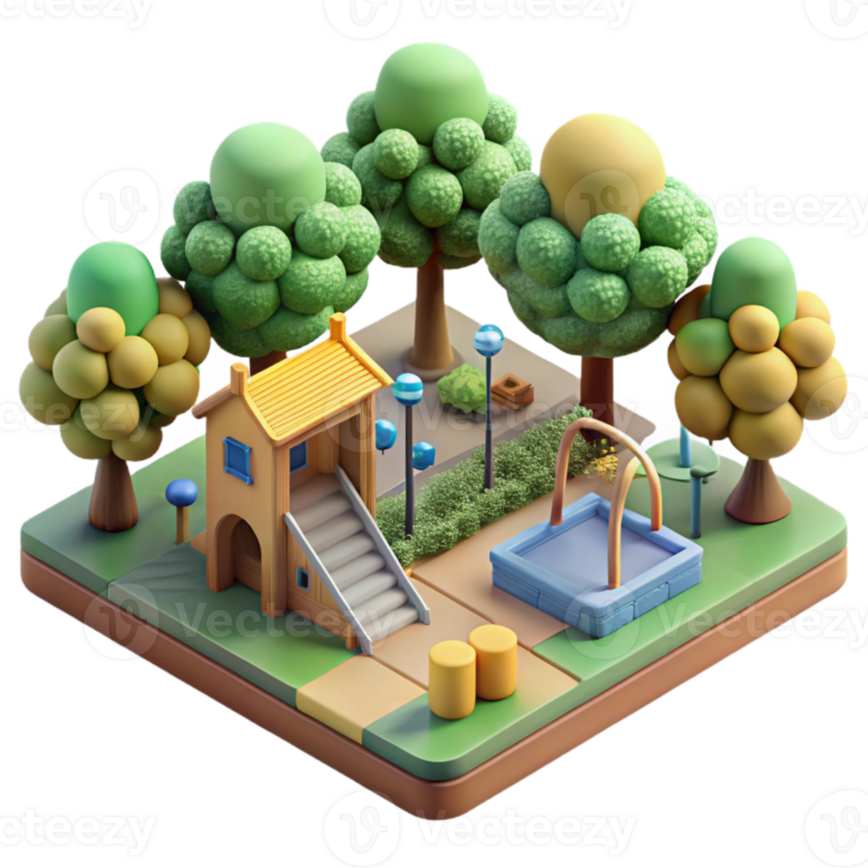 vibrant classic City Park with Playground and Trees Cutout Element png