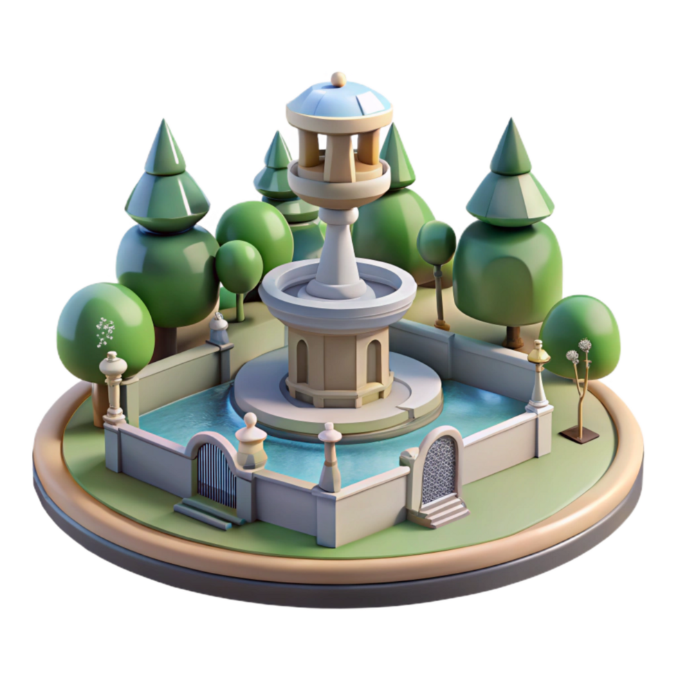impressive vintage City Park with Sculpture and Fountain Cutout Element exclusive png