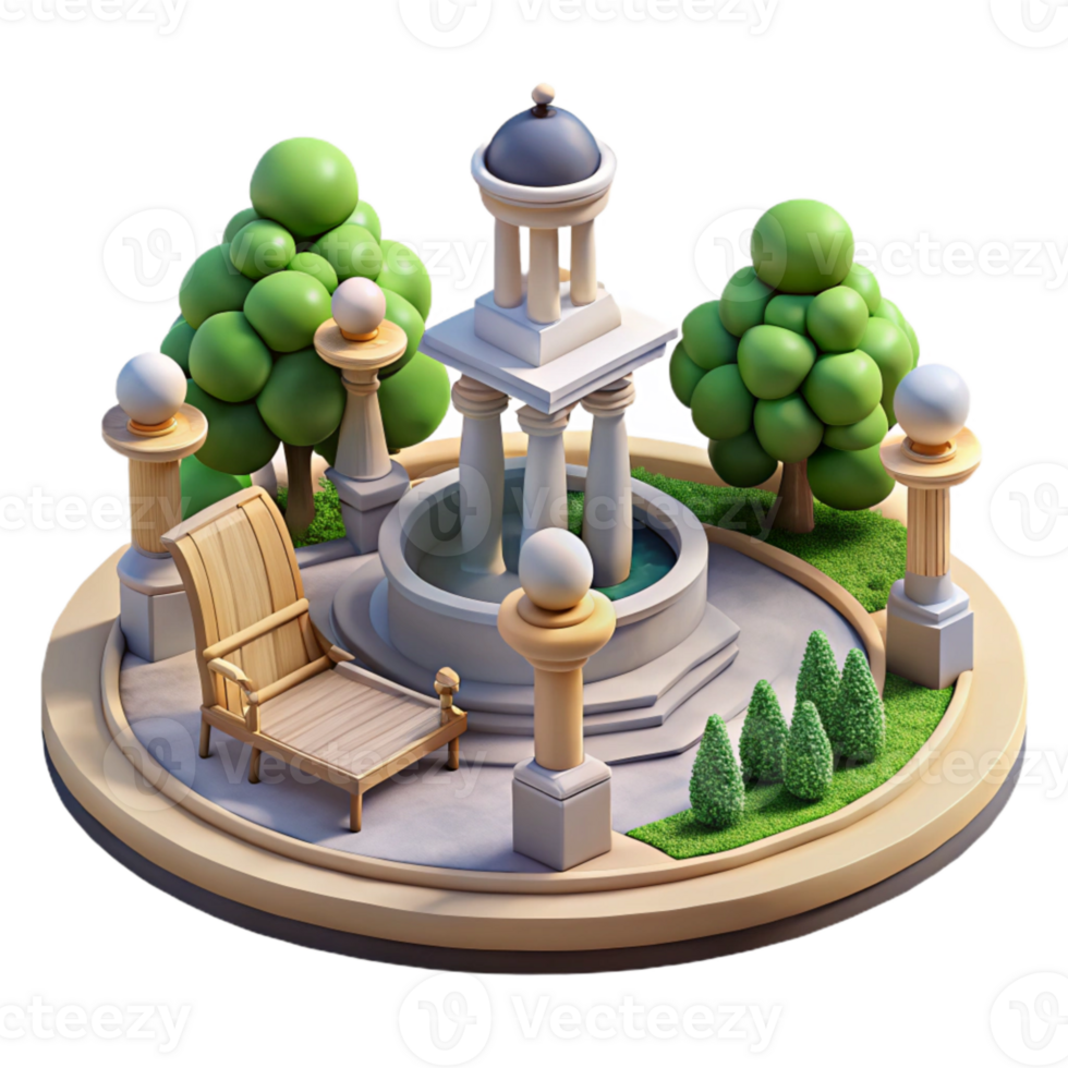 vibrant artistic City Park with Sculpture and Fountain Cutout Element png
