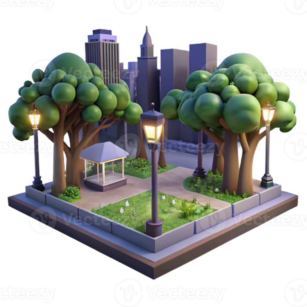 serene creative City Park with Trees Night View Isolated original png