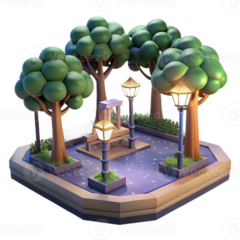 vibrant traditional City Park with Trees Night View Isolated png