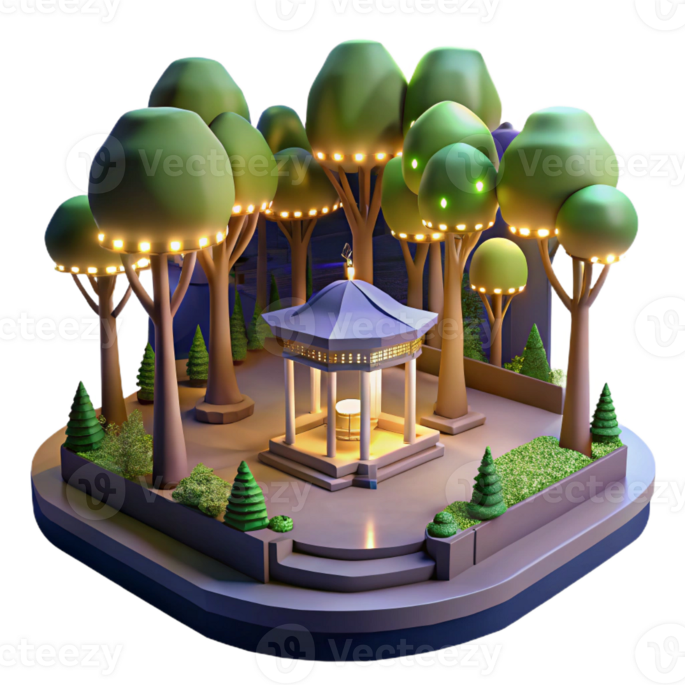 extraordinary creative City Park with Trees Night View Isolated detailed png
