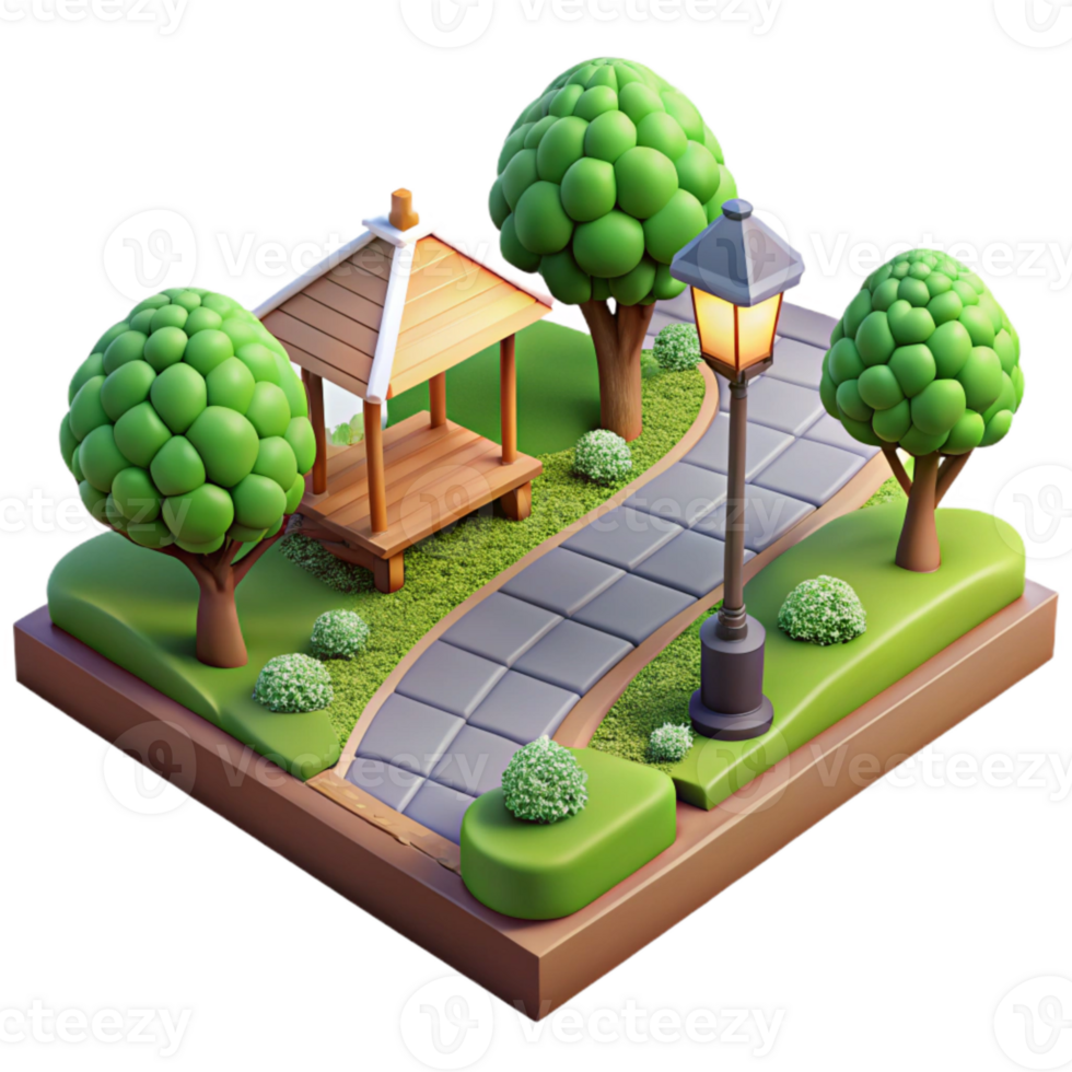 serene artistic City Park with Walking Path Isolated professional png