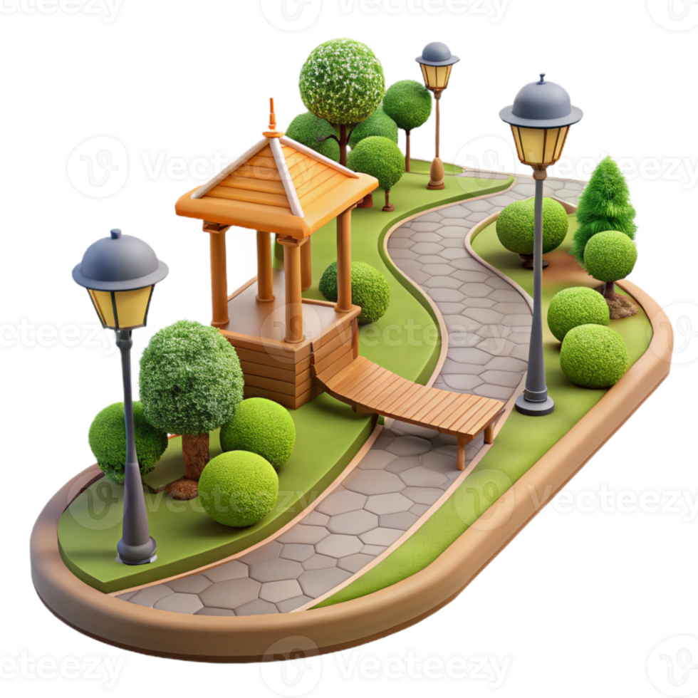 serene vintage City Park with Walking Path Isolated premium png