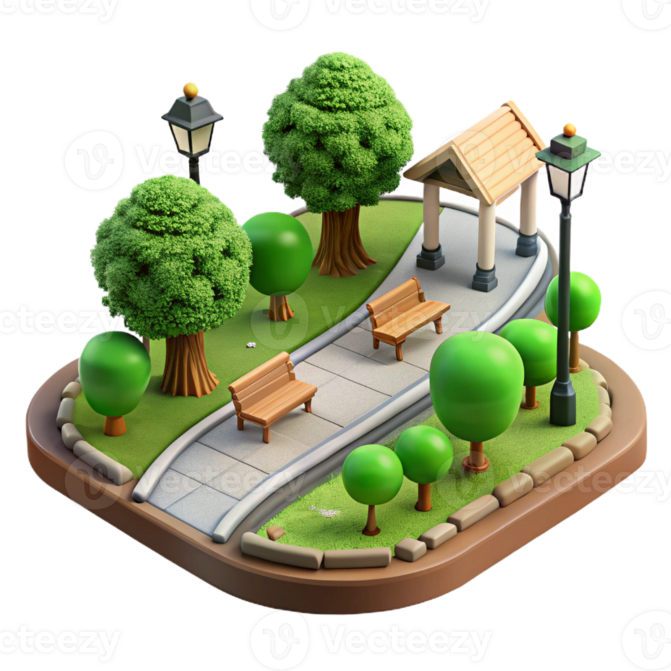 vibrant modern City Park with Walking Path Isolated professional png