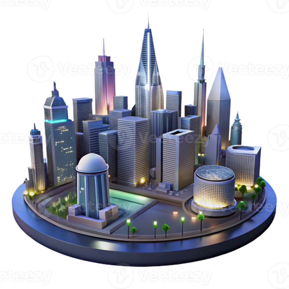 dramatic vintage Cityscape Panorama at Night Isolated premium png