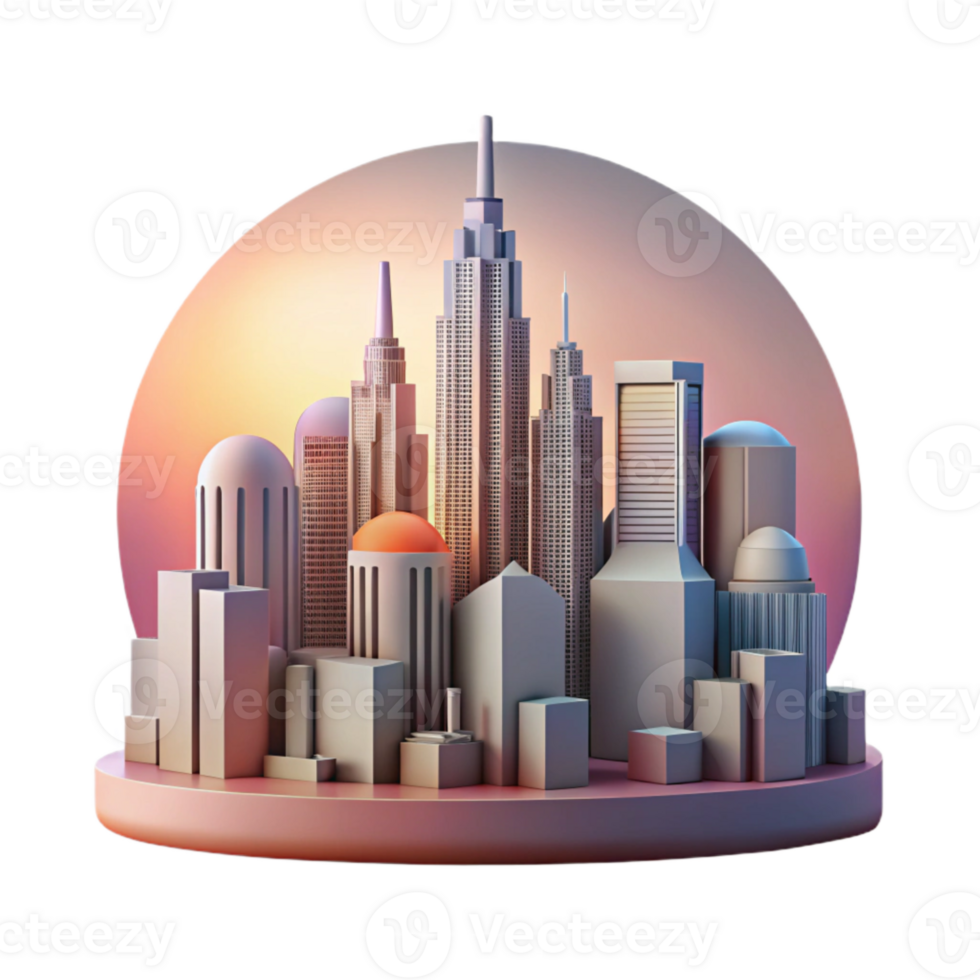 impressive rustic City Skyline at Dawn Isolated original png