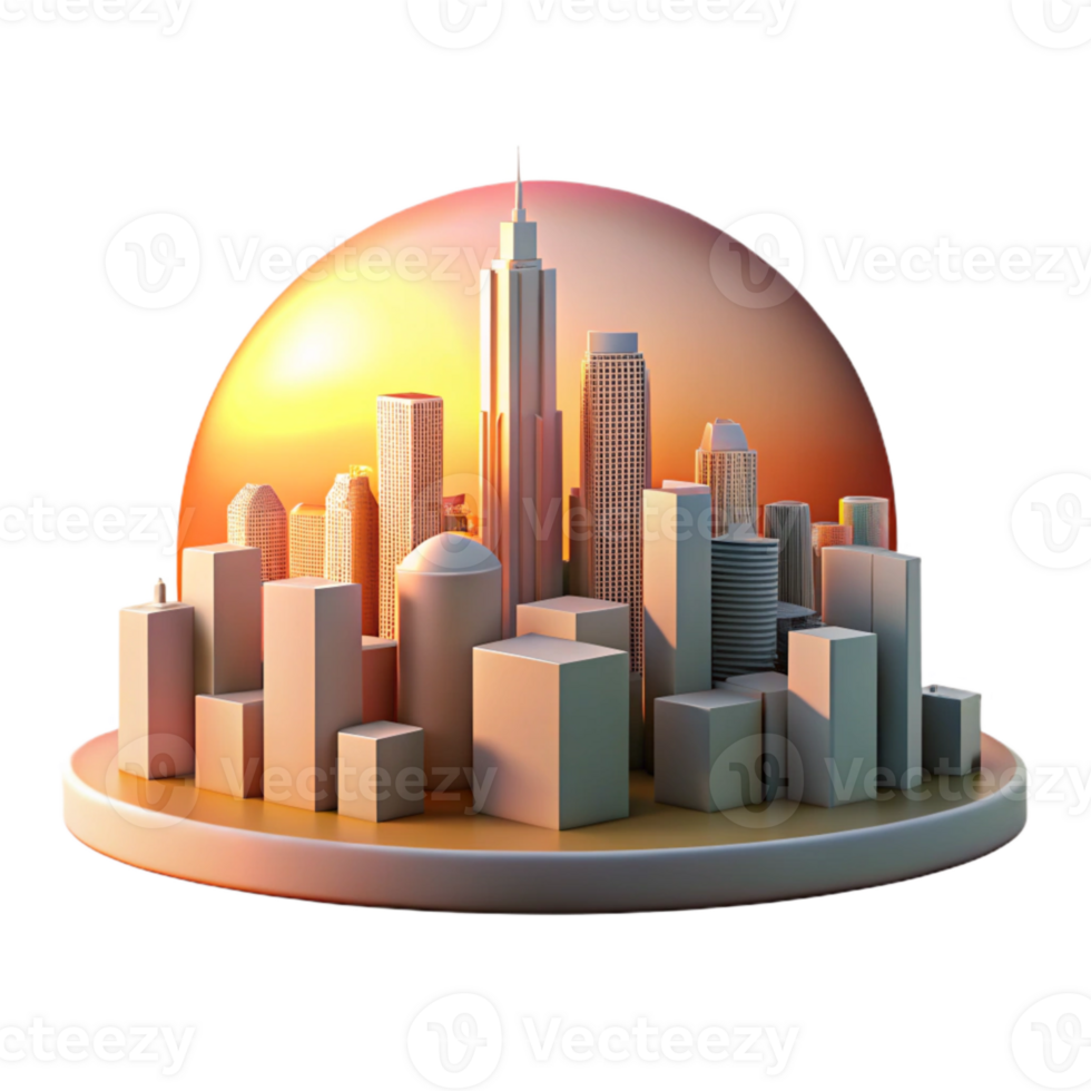vibrant minimalist City Skyline at Sunset Isolated high quality png