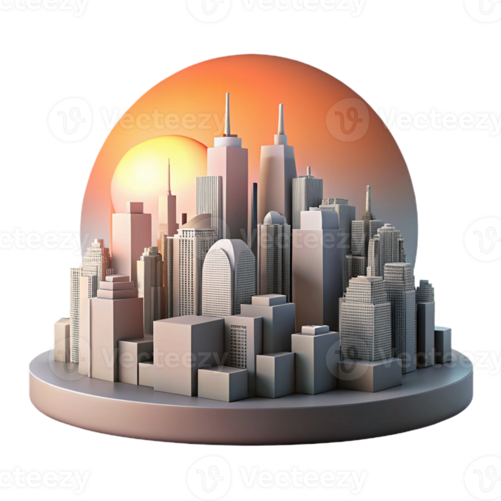 elegant artistic City Skyline at Sunset Isolated png