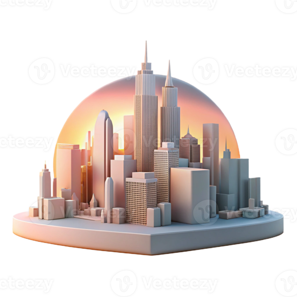 elegant modern City Skyline Dawn Light Isolated authentic png