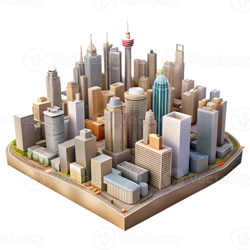 beautiful rustic City Skyline Birdseye View Isolated exclusive png