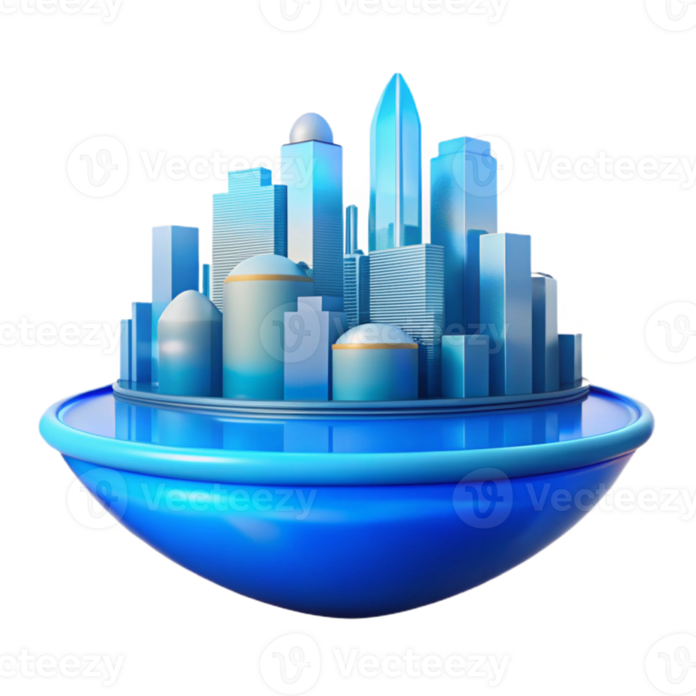 vibrant contemporary City Skyline Reflection in Water Isolated high resolution png