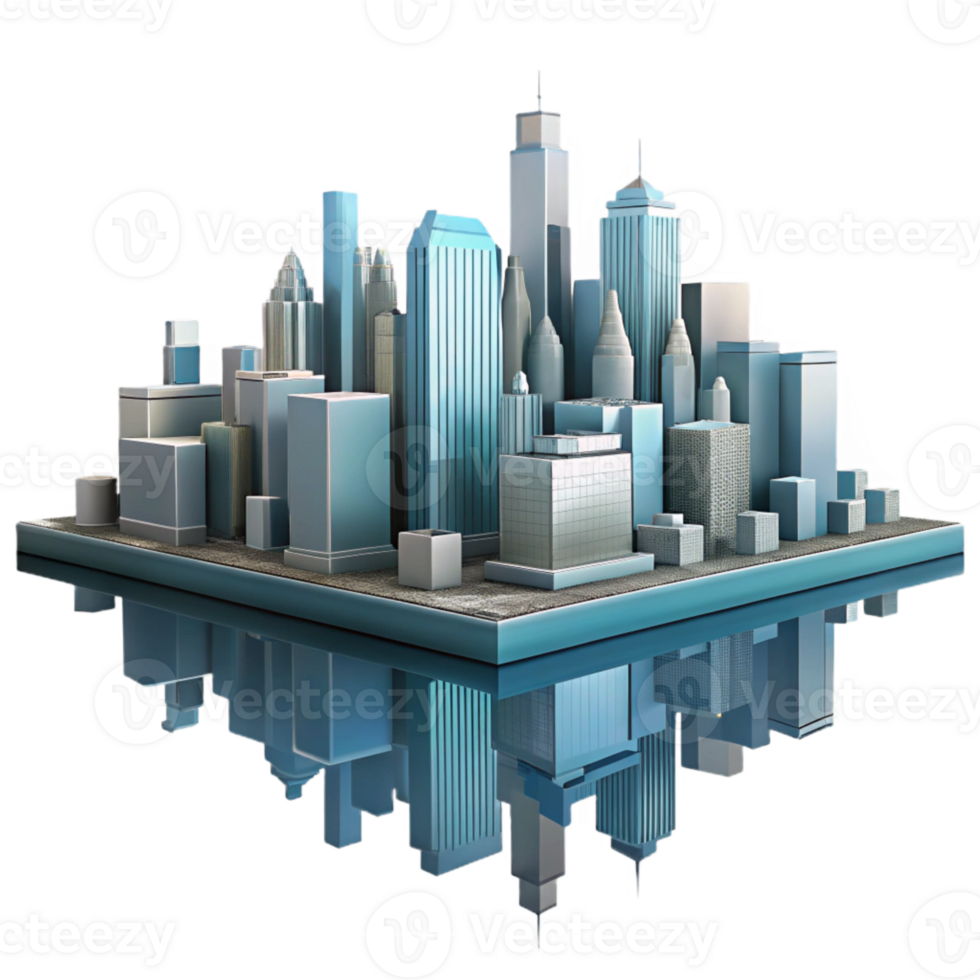 dramatic contemporary City Skyline Reflection in Water Isolated high quality png