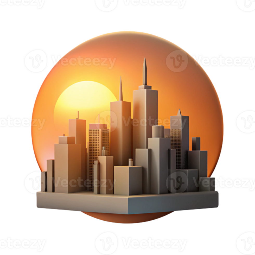 extraordinary modern City Skyline Silhouette Cutout with Orange Sunset high resolution png