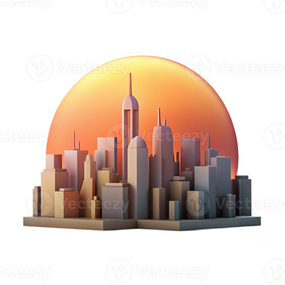elegant minimalist City Skyline Silhouette Sunrise Colors Isolated high quality png