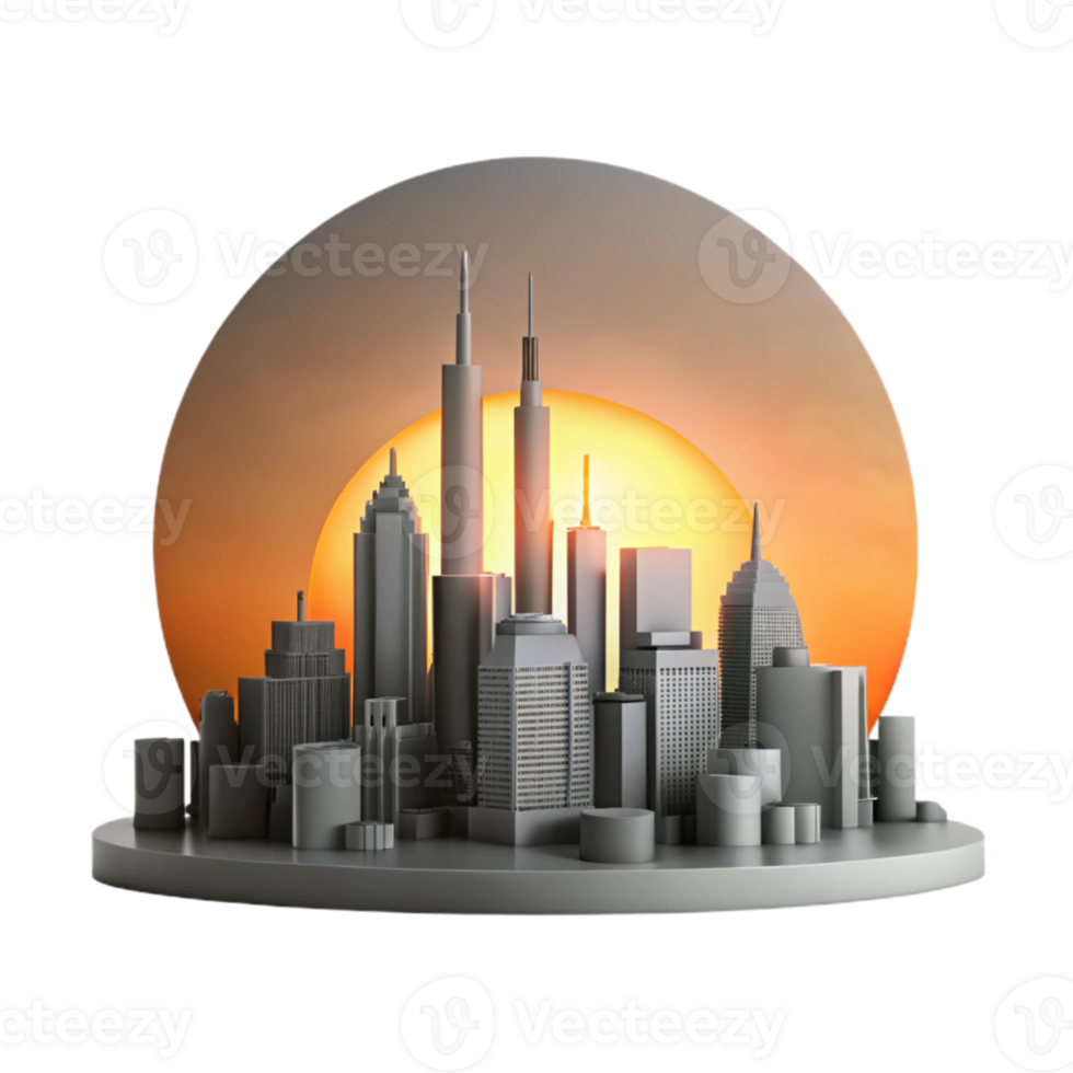 impressive traditional City Skyline Silhouette Sunrise Colors Isolated exclusive png