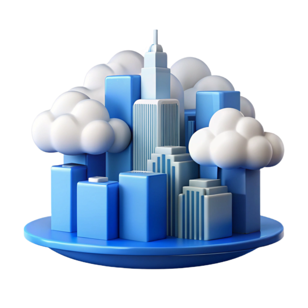 vibrant abstract City Skyline with Clouds Blue Transparent Background high resolution png