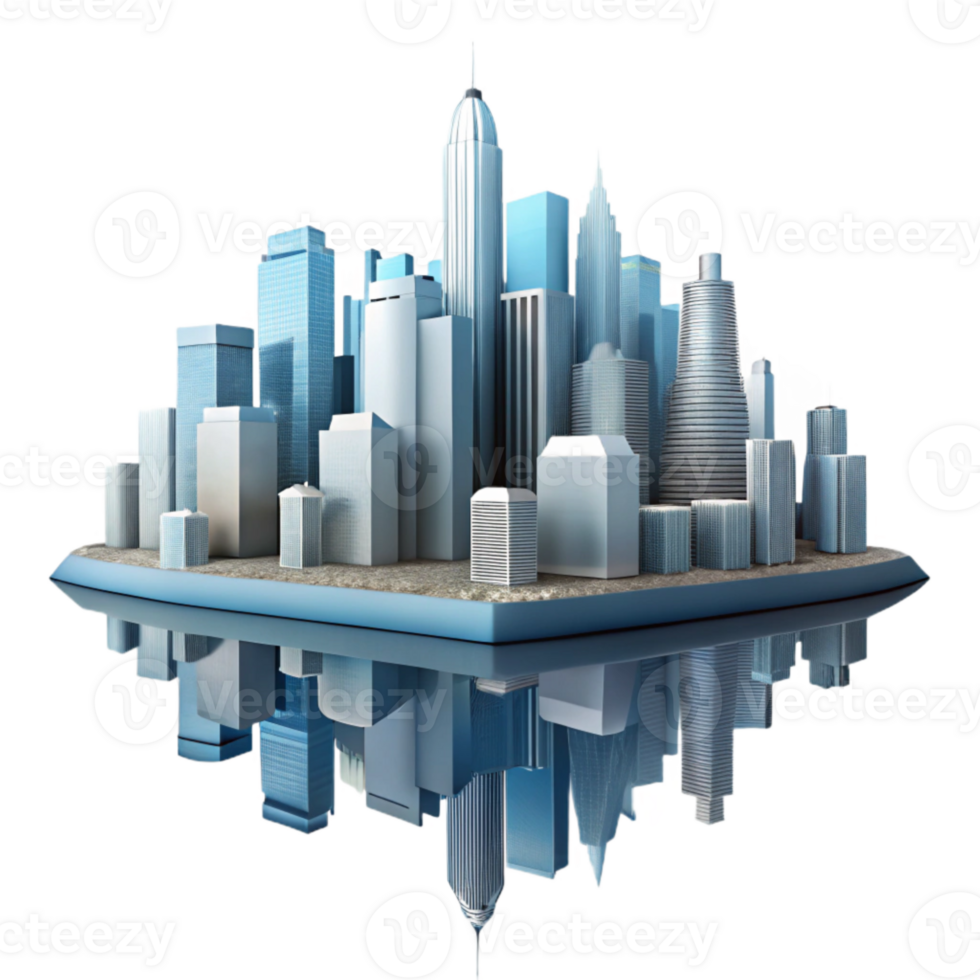 extraordinary rustic City Skyline Reflection in Water Isolated professional png