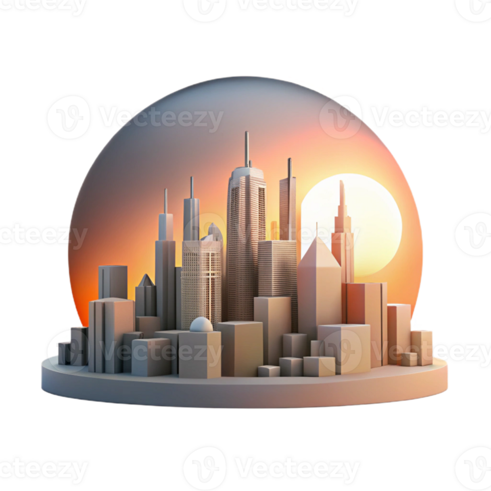 elegant rustic City Skyline Silhouette Sunrise Colors Isolated genuine png