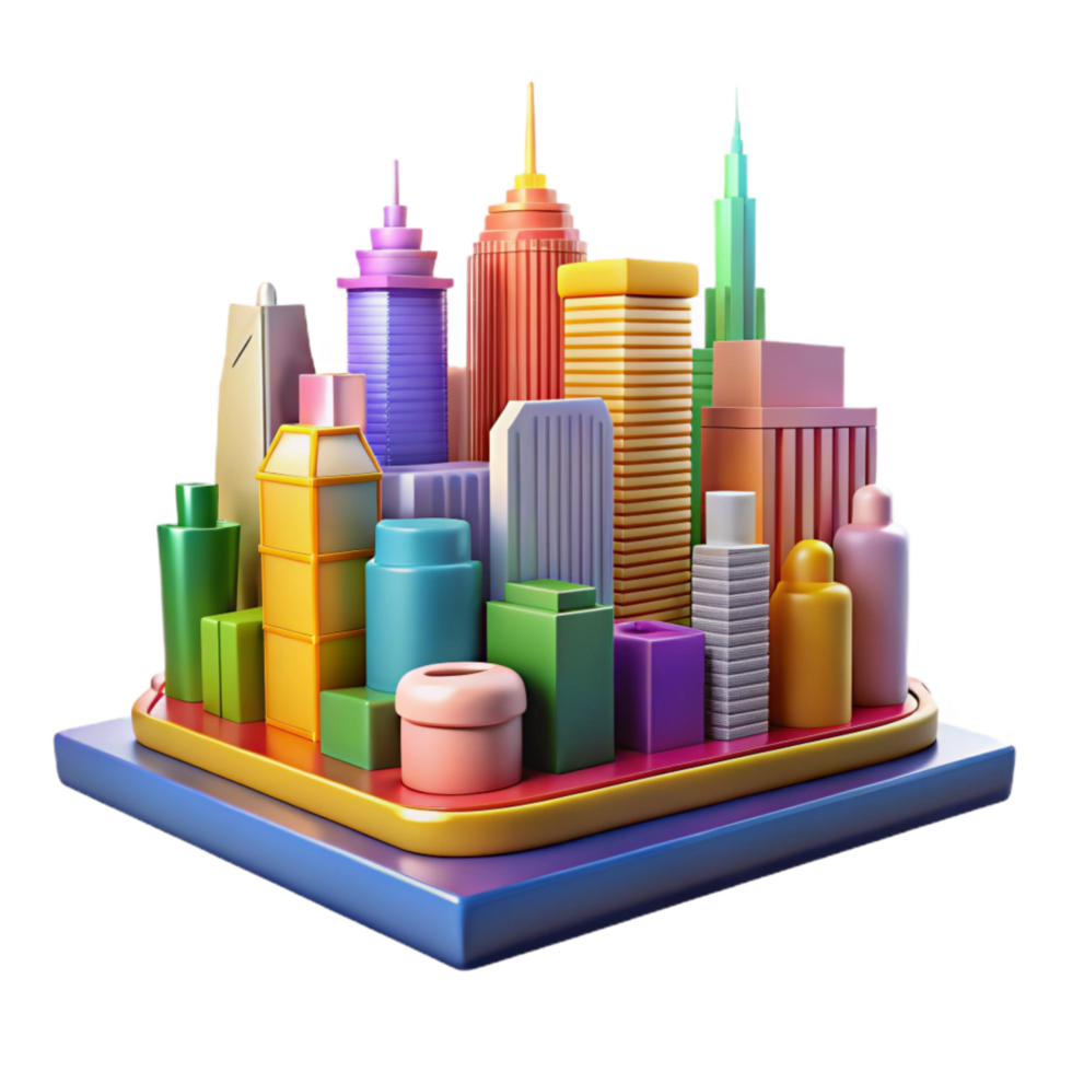 City Skyline with Colorful Buildings Isolated png