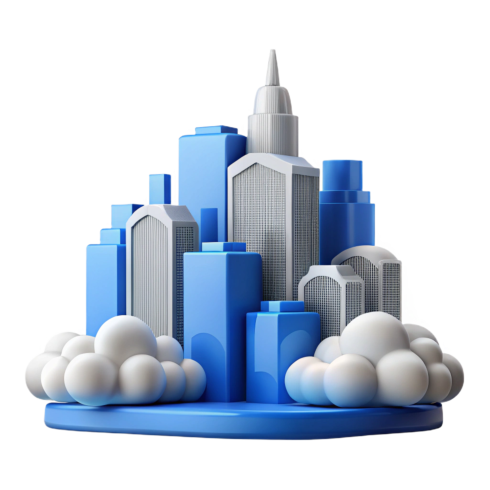 extraordinary minimalist City Skyline with Clouds Blue Transparent Background original png