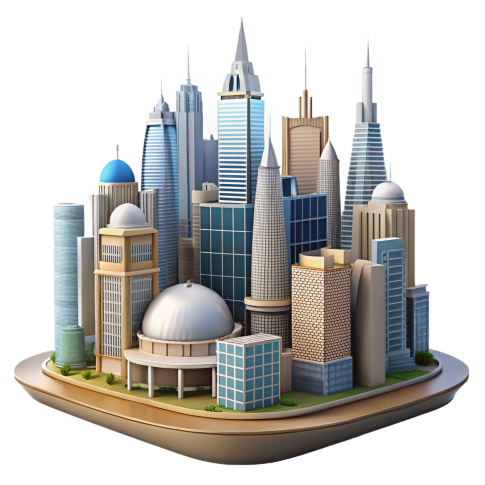 dramatic abstract City Skyline with Modern and Historic Buildings Isolated authentic png