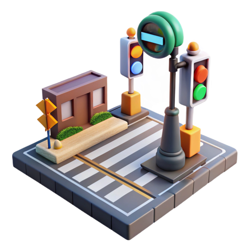 serene rustic City Street with Crosswalk and Traffic Lights Transparent Background authentic png