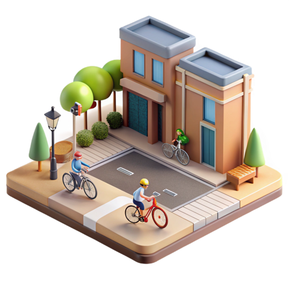 beautiful modern City Street with Cyclists Side View Isolated on Transparent Background premium png