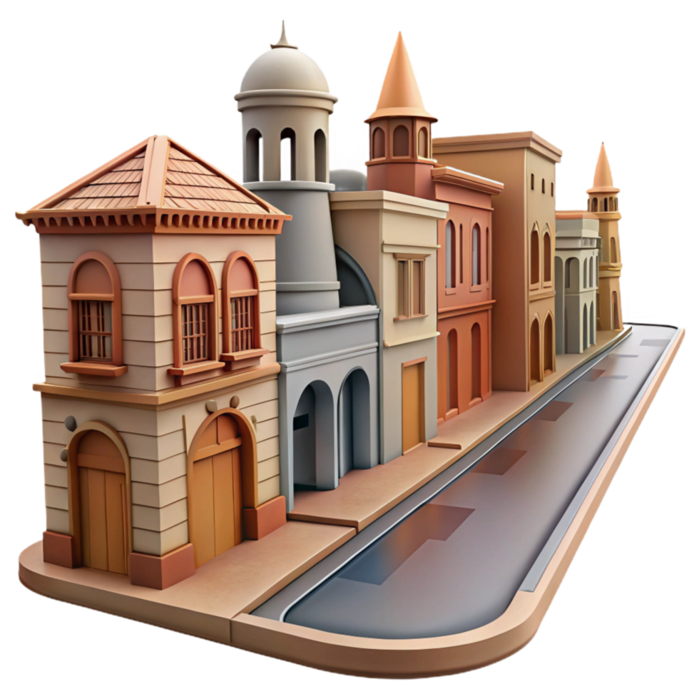 dramatic classic City Street with Historic Buildings Cutout Element detailed png