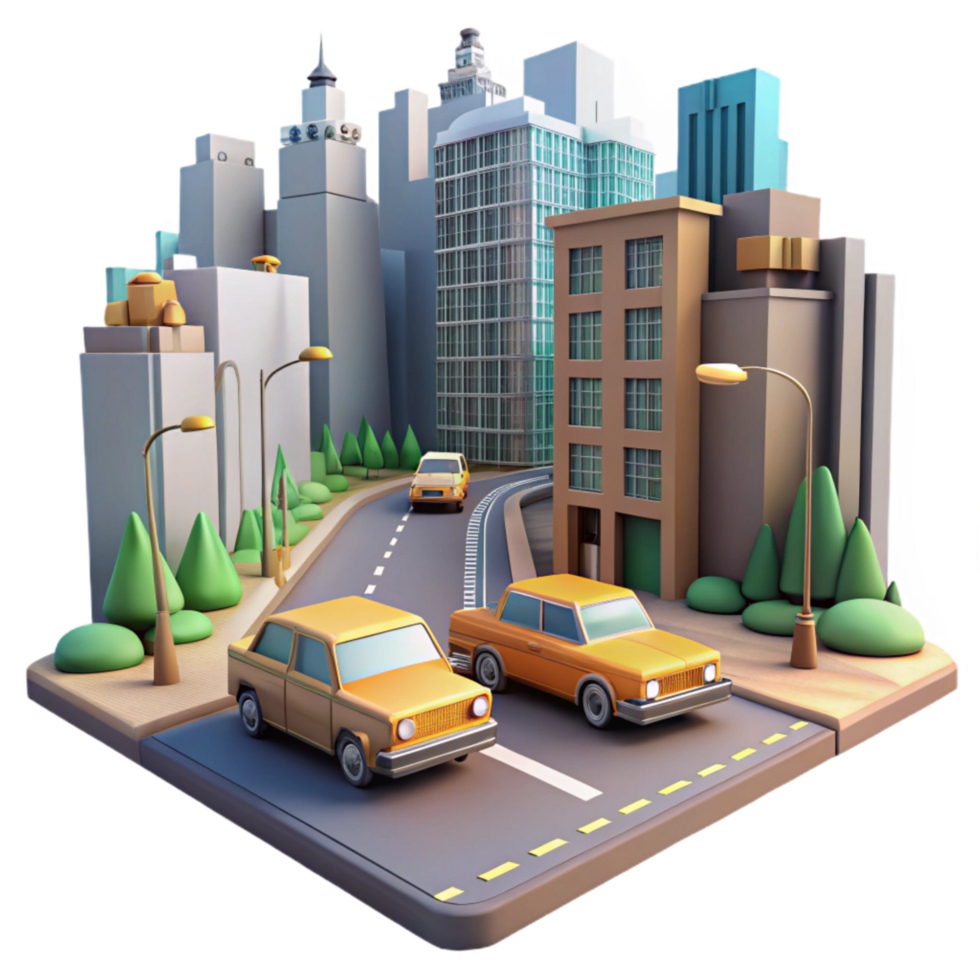 City Street with Taxis Busy View Cutout png