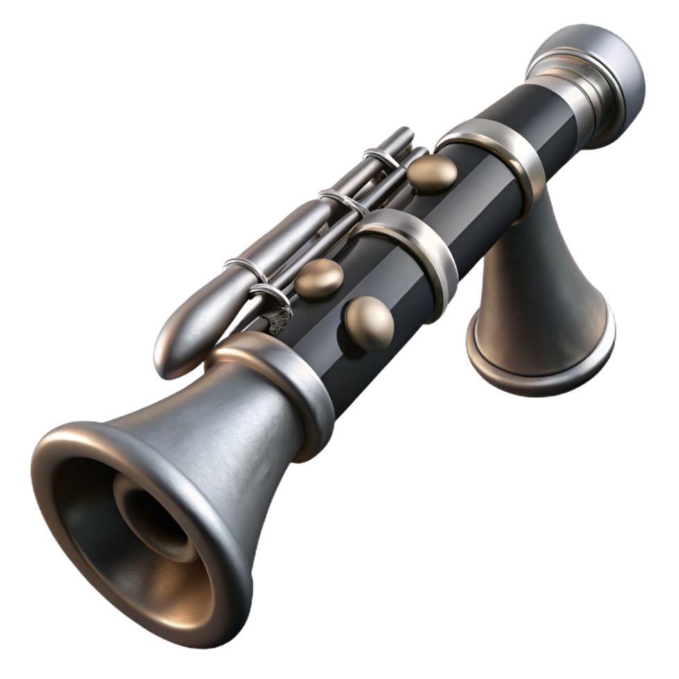 magnificent classic Clarinet Woodwind Instrument Isolated Black and Silver high resolution png