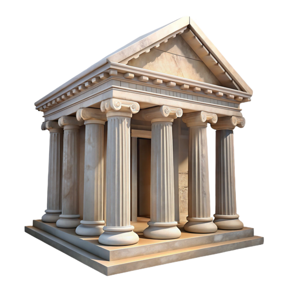 dramatic modern Classical Temple Ruins Front View Isolated high quality png