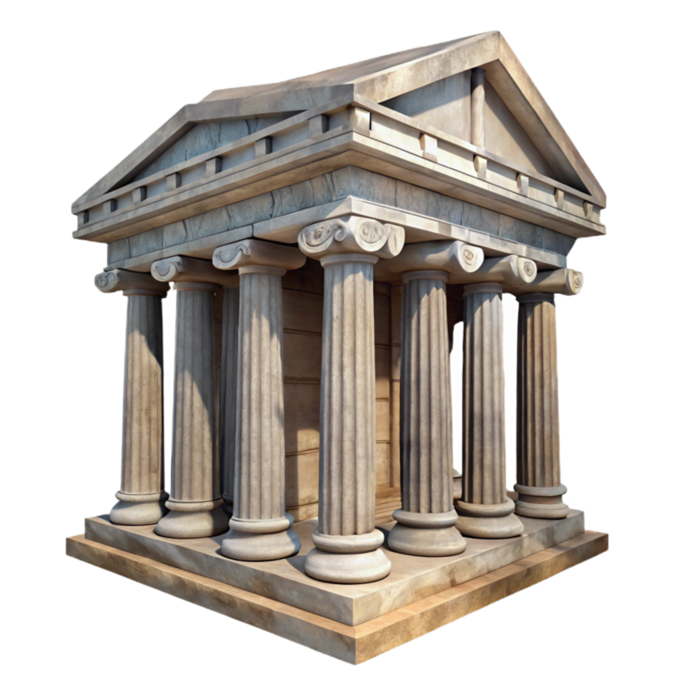 vibrant minimalist Classical Temple Ruins Front View Isolated premium png