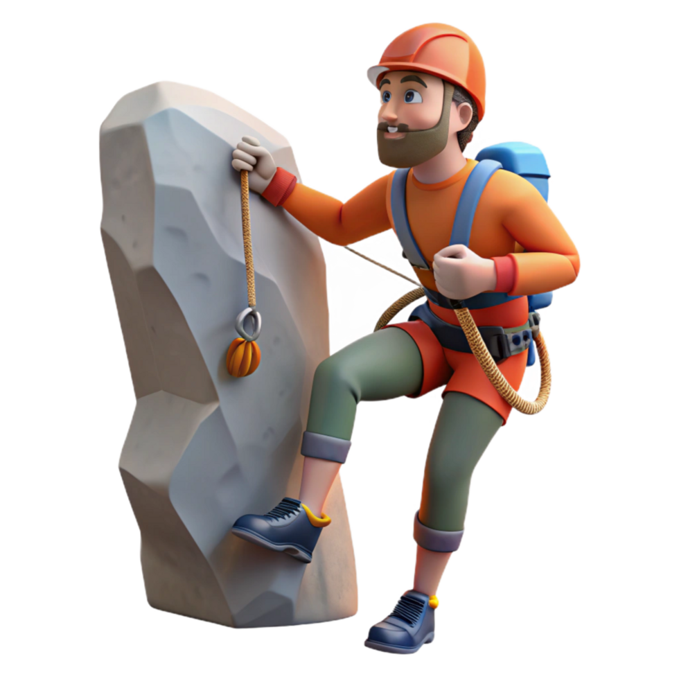 Climber Adjusting Harness on Cliff Face Transparent Element png