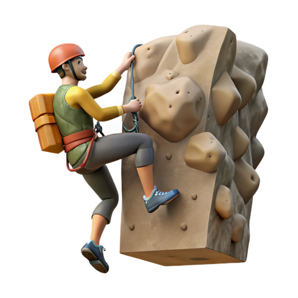 vibrant rustic Climber Ascending Steep Rock Face Isolated high quality png
