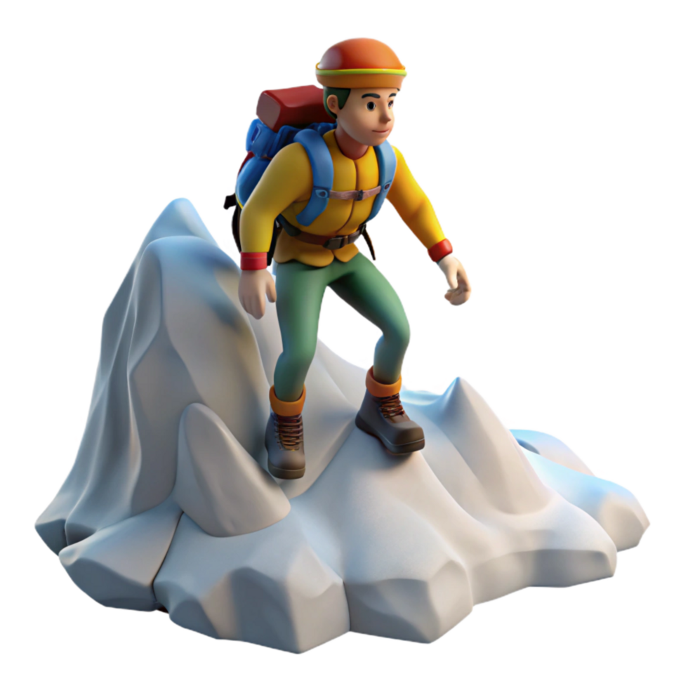 dramatic creative Climber on Snowy Mountain Summit Isolated high resolution png