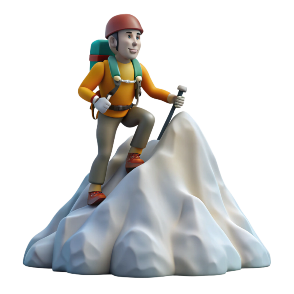 serene traditional Climber on Snowy Mountain Summit Isolated high quality png