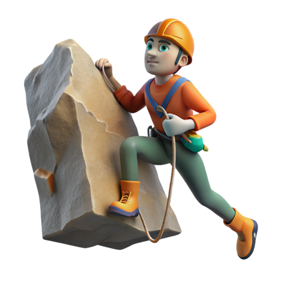 impressive artistic Climber Repelling Down Cliff Face Isolated Element premium png