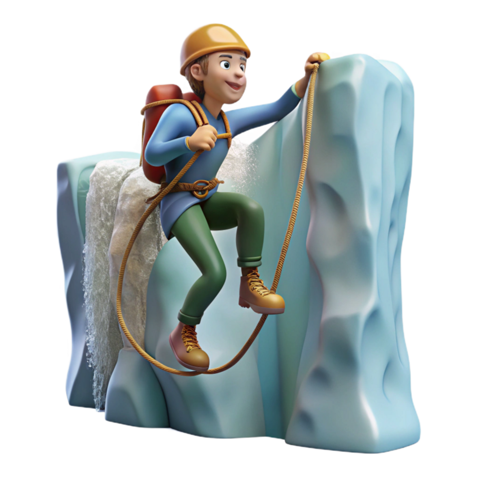 elegant minimalist Climber Repelling Down Waterfall Isolated Element high resolution png