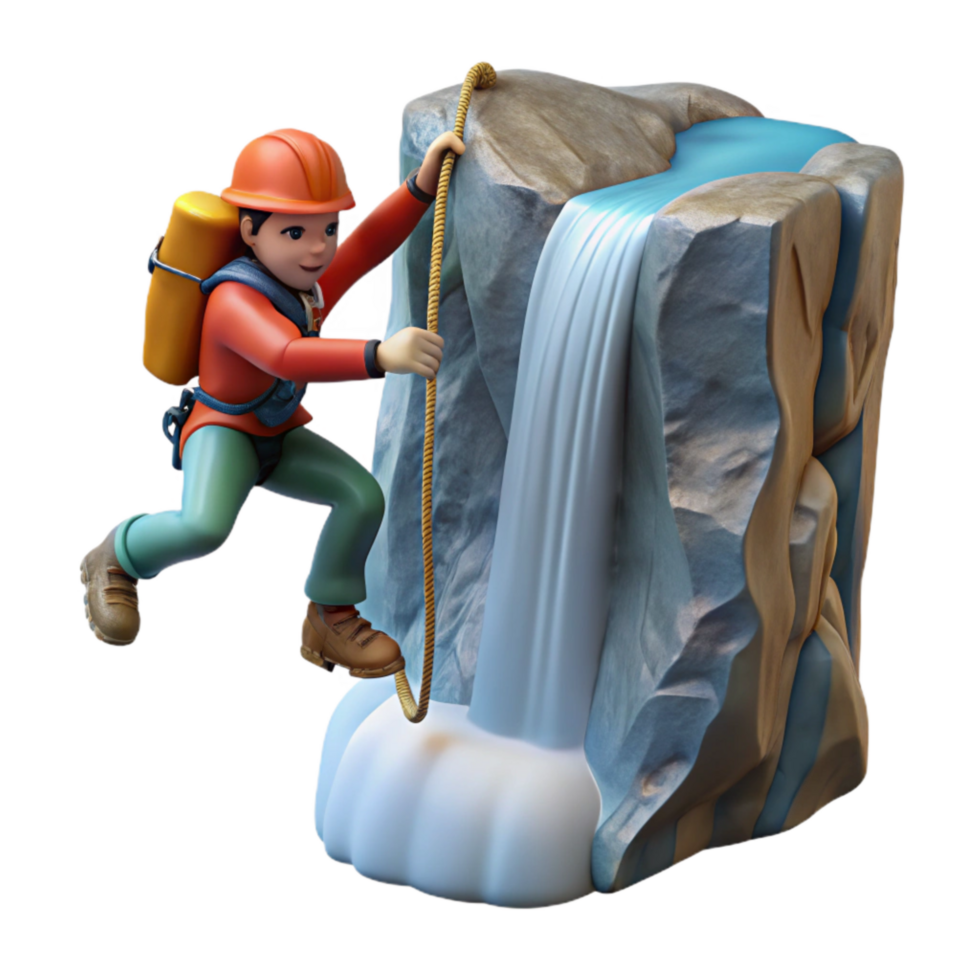 Climber Repelling Down Waterfall Isolated Element png