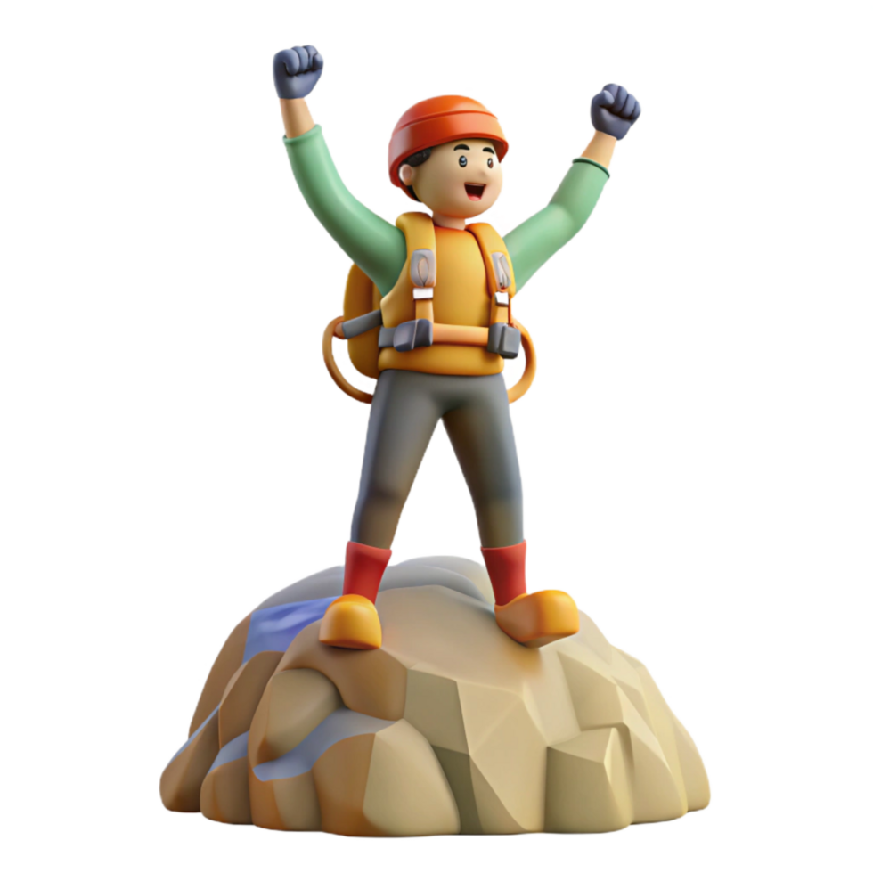 magnificent rustic Climber with Raised Arms on Summit Isolated original png