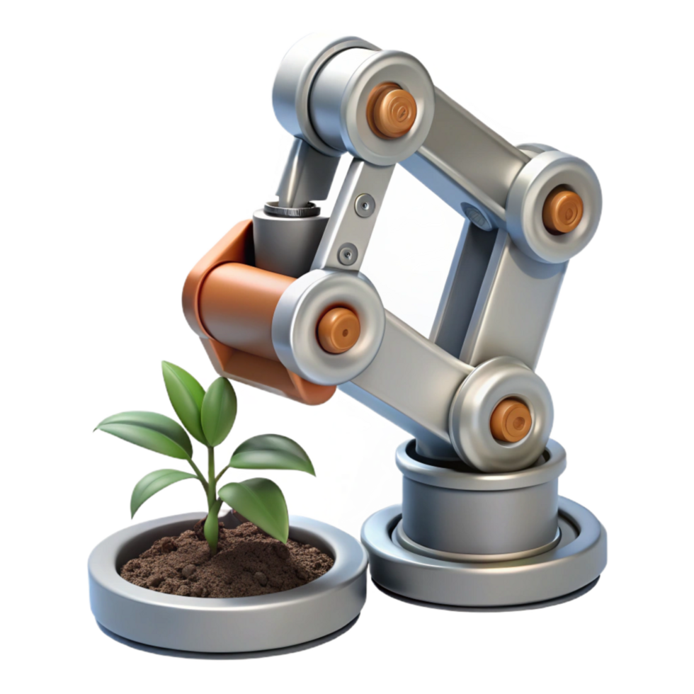 dramatic vintage Close Up of Robotic Arm Planting Seeds Isolated high quality png