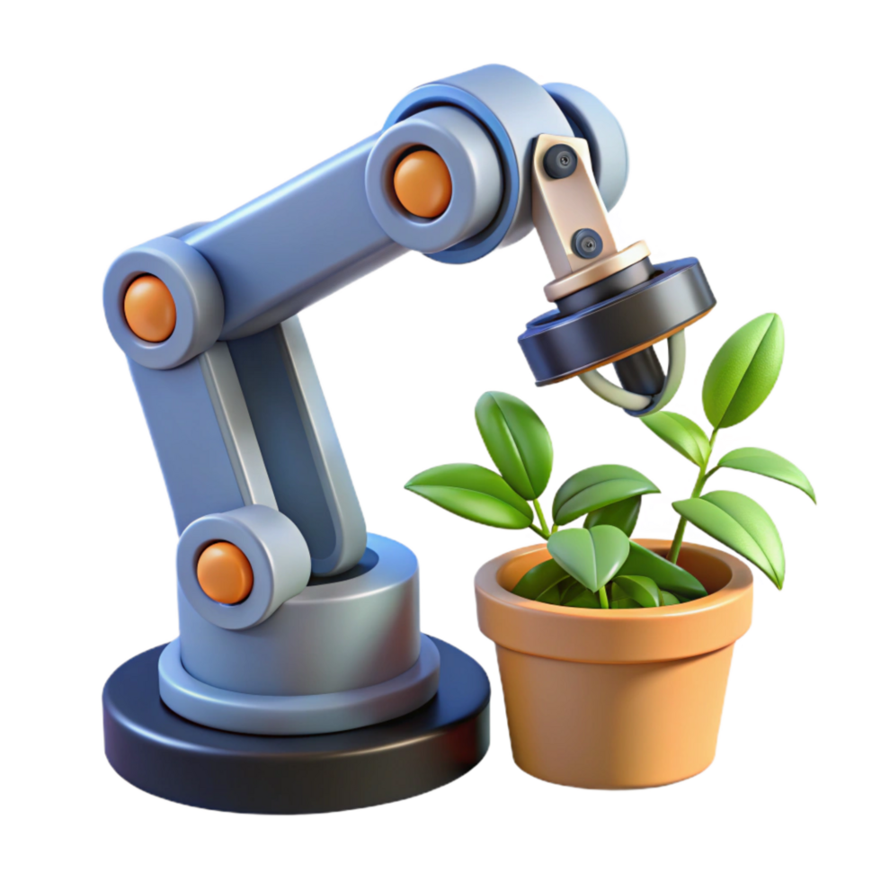 dramatic rustic Close Up of Robotic Arm Planting Seeds Isolated exclusive png