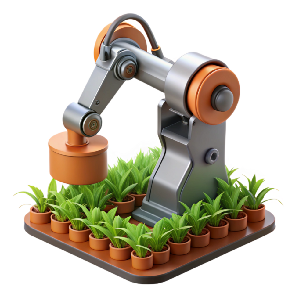 magnificent vintage Close Up of Robotic Arm Planting Seeds Isolated authentic png